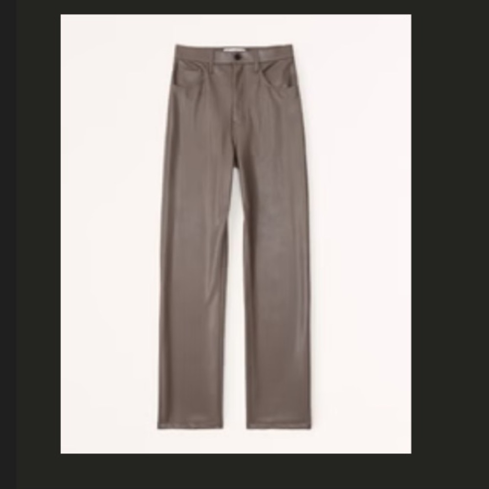 Abercrombie & Fitch Green/Taupe Vegan Leather Pants - Picture 1 of 4